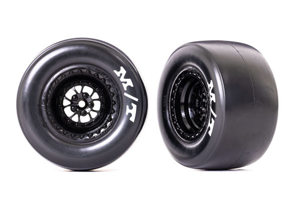 9476 TRAXXAS T&W ASSEM (WELD GLOSSY BLK WHLS MICKEY THOMPSON ET DRAG SLICKS STICKY COMPND)(REAR) (2)