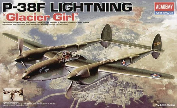 ACA-12208 Academy 1/48 P-38F Lighting Glacier Girl Lockheed Plastic Model Kit [12208]