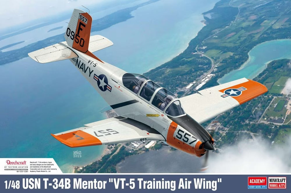 ACA-12361 Academy 1/48 USN T-34B Mentor "VT-5 Training Air Wing" Plastic Model Kit Academy
