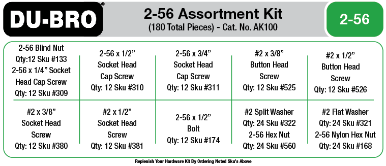 AK100 2-56 Hardware Assortment Kit (180 pcs set) DUBRO