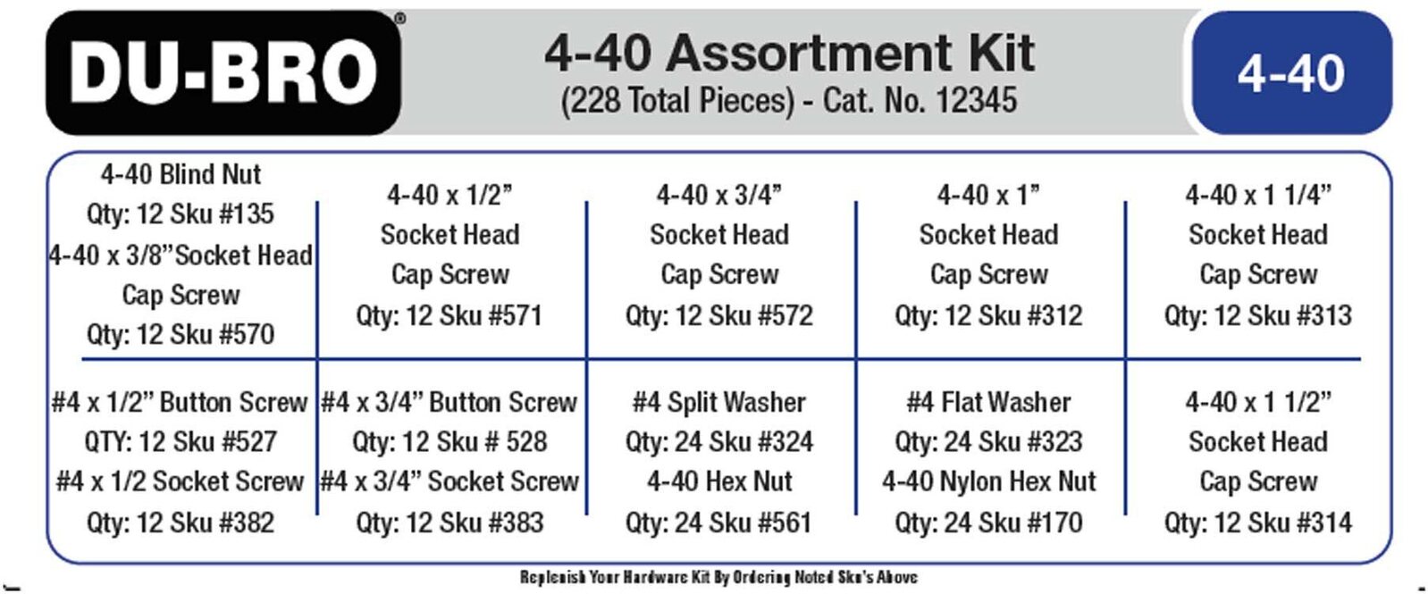 AK101 4-40 Hardware Assortment Kit (228 pcs set) DUBRO