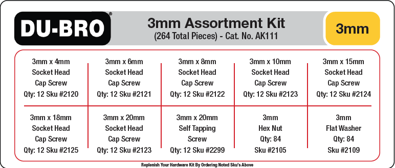 AK111 3mm Hardware Assortment Kit (264 pcs set) DUBRO
