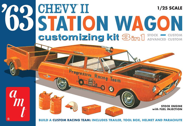 AMT1201 AMT 1/25 1963 Chevy II Station Wagon w/ Trailer Plastic Model Kit