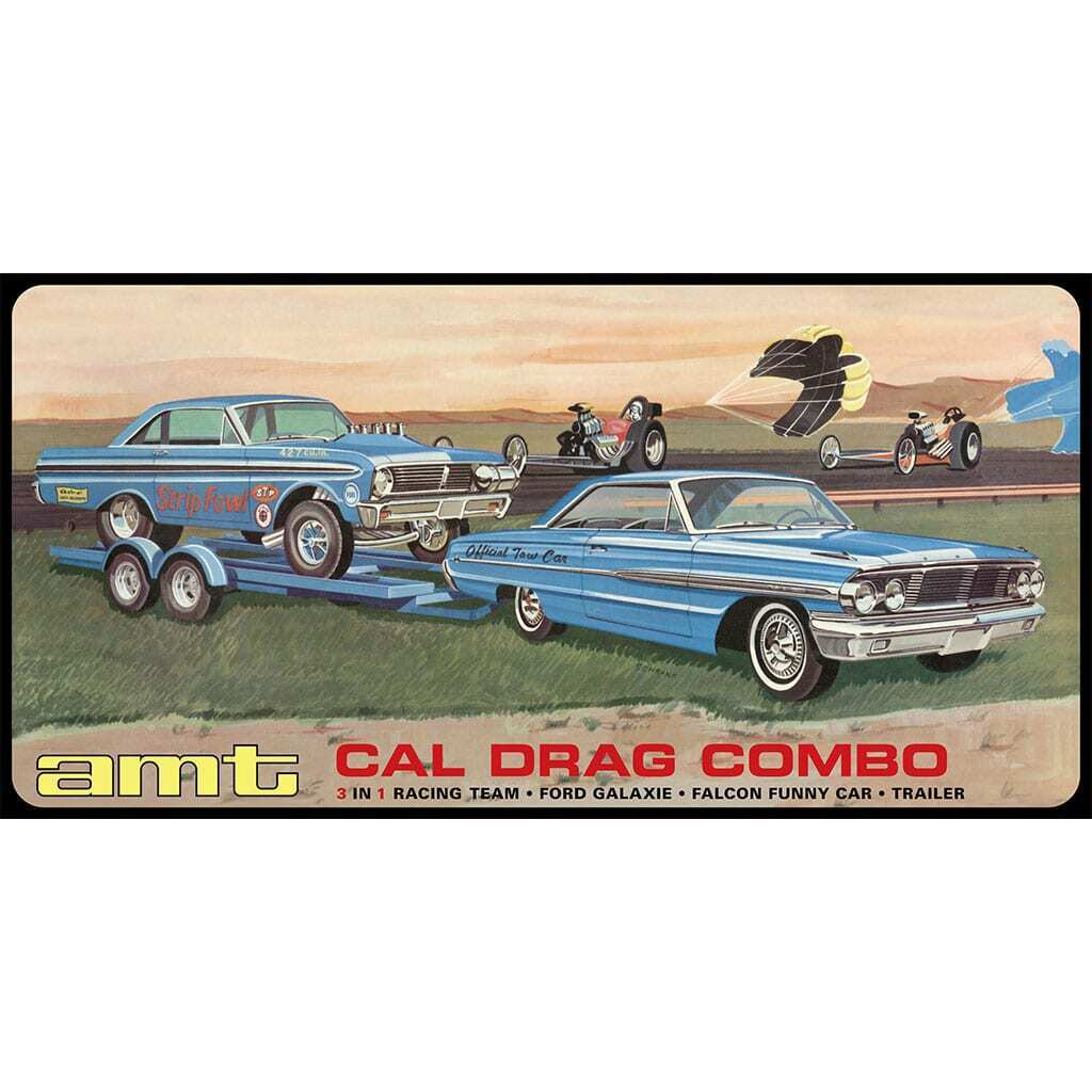 AMT1223 AMT 1/25 Cal Drag Combo 1964 Galaxie, AWB Falcon & Trailer Plastic Model Kit AMT