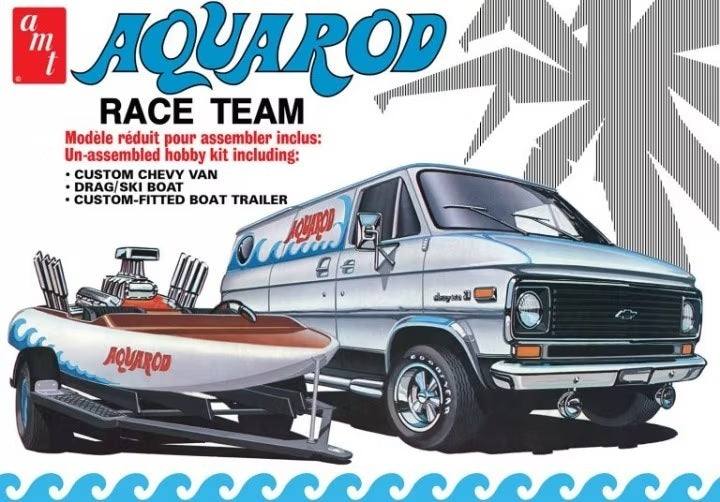 AMT1338 AMT 1/25 Aqua Rod Race Team 1975 Chevy Van, Race Boat & Trailer Plastic Model Kit AMT