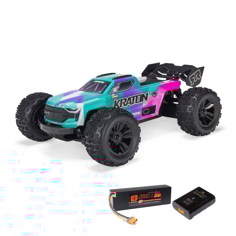 Arrma Mini Kraton 3S BLX 4X4 1/16 RTR Brushless Speed Monster Truck Teal/Pink, ARA2508ST2