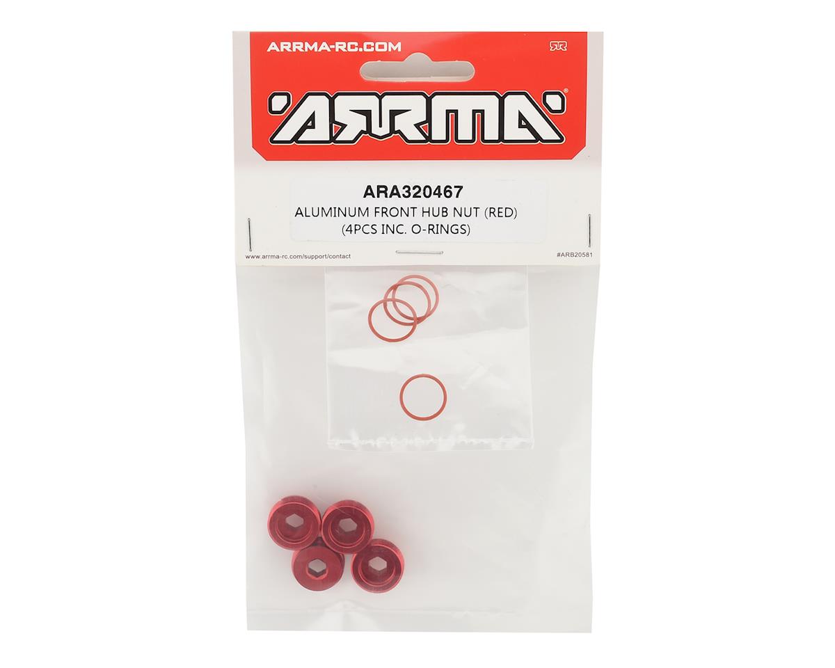 ARA320467 Arrma Aluminum Front Hub Nut Red (4) inc O-Rings, AR320467 ARRMA