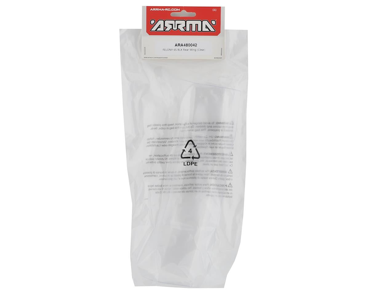 ARA480042 Arrma Felony 6S BLX Rear Wing, Clear, AR480042 ARRMA