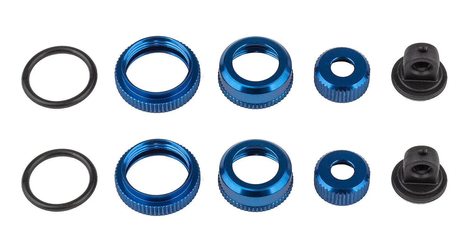 ASS21556 FT 10 mm Shock Caps and Collars, blue aluminum Team Associated