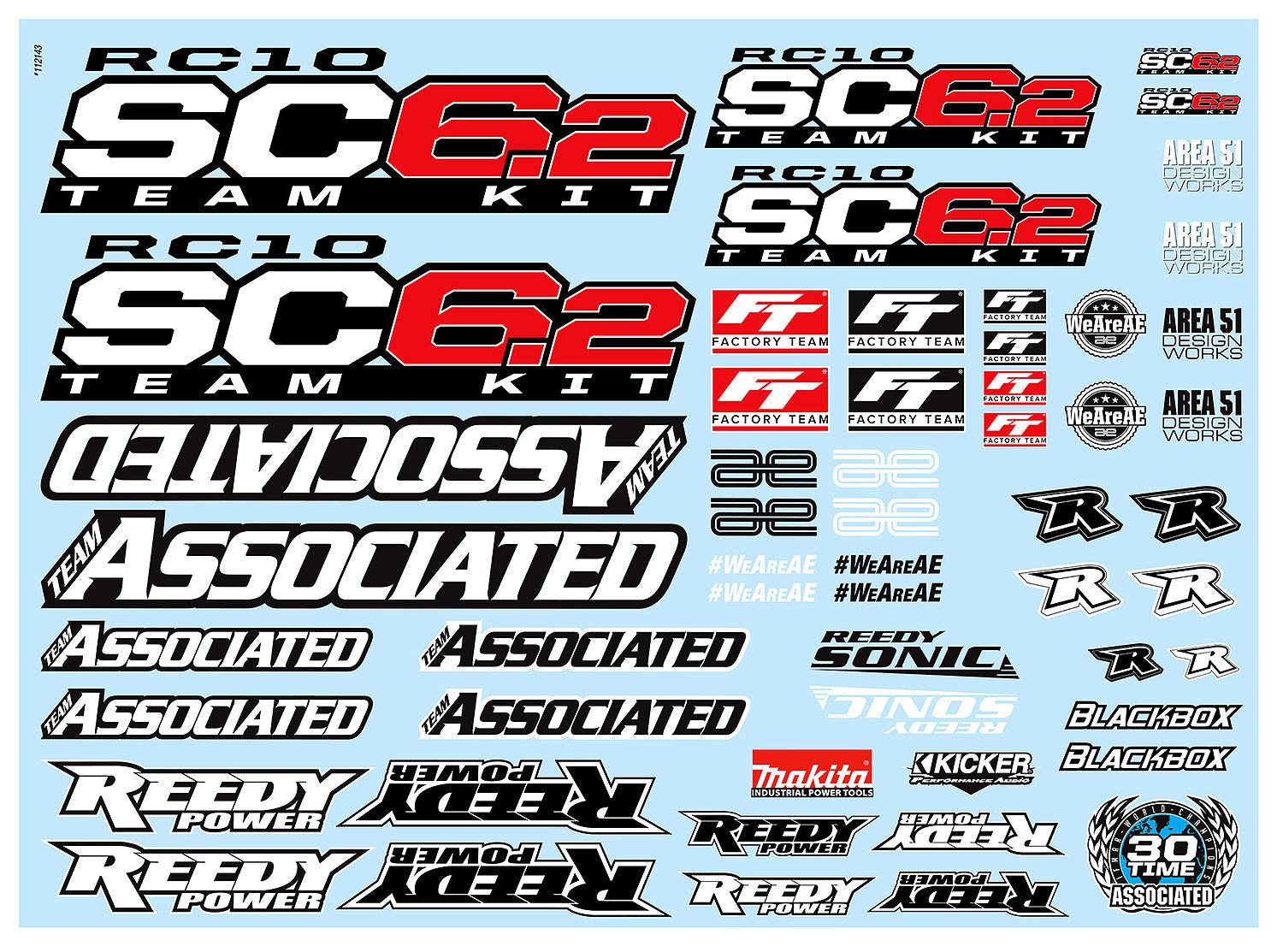 ASS71154 RC10SC6.2 Decal Sheet Team Associated