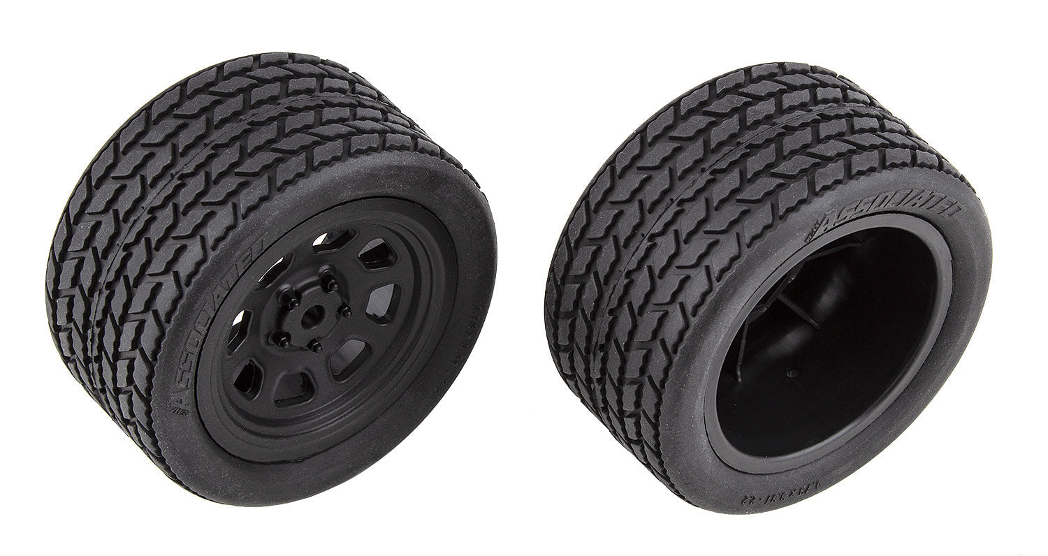 ASS71195 SR10 Rear Wheels with Street Stock Tires, mounted Team Associated