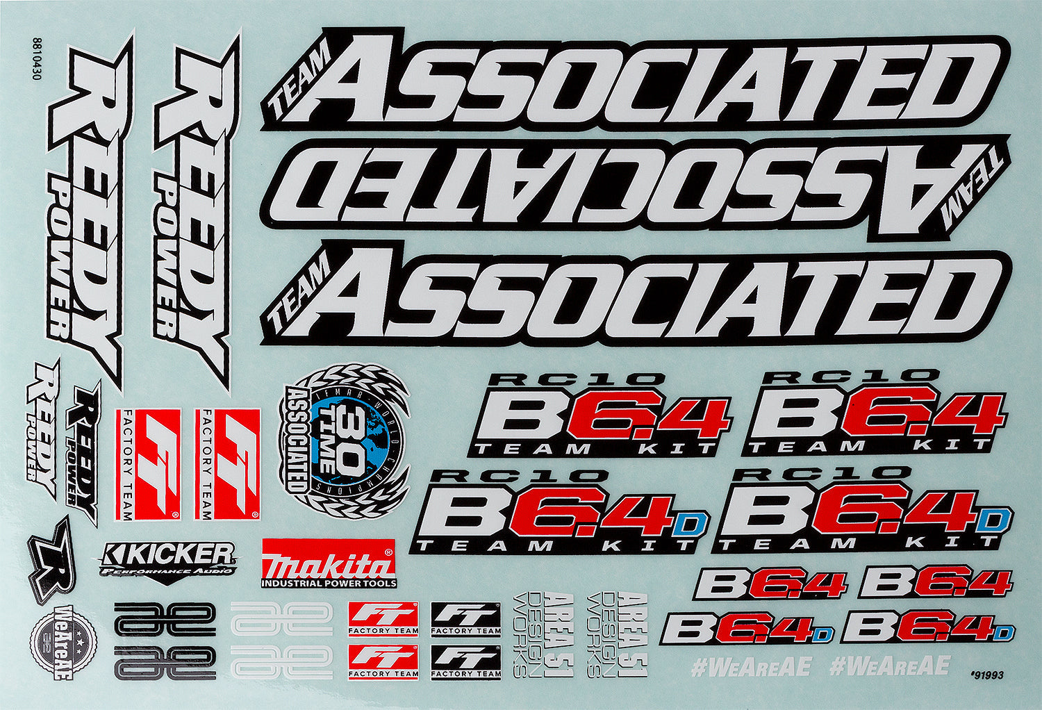 ASS91993 RC10B6.4 Decal Sheet Team Associated