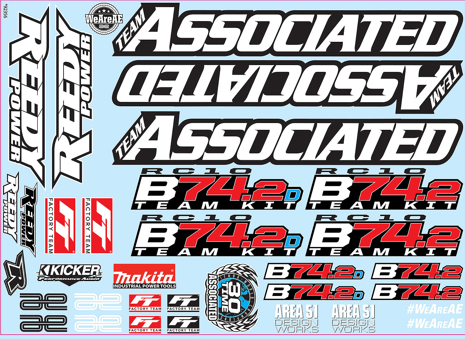 ASS92356 RC10B74.2 Decal Sheet Team Associated