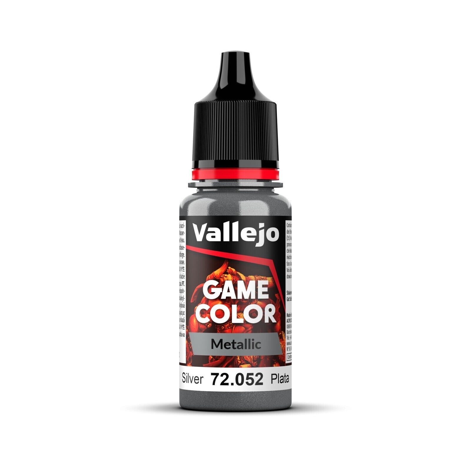 AV72052 Vallejo Game Colour Metal Silver 18ml Acrylic Paint - New Formulation Vallejo