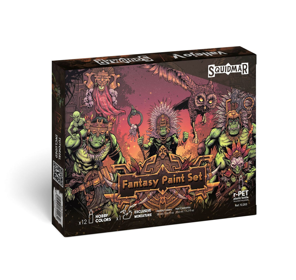 Vallejo Fantasy Paint Set by Squidmar Miniatures - 12 Acrylic Paints + Exclusive Miniature AV72203