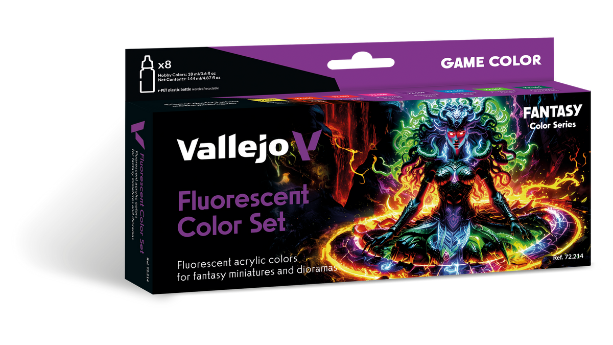 Vallejo Game Colour: Fluorescent Colours (8 Colours) Acrylic Paint Set AV72214