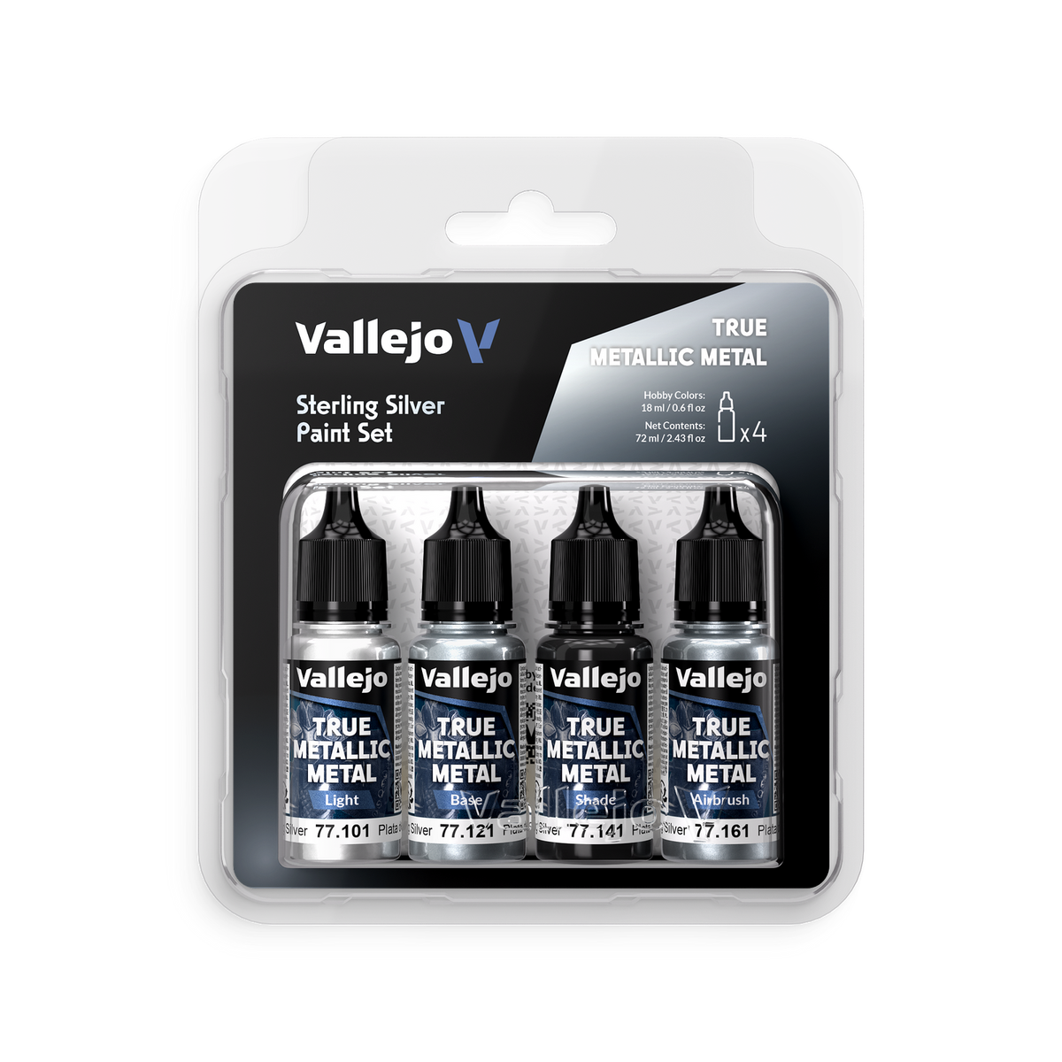Vallejo True Metallic Metal Sterling Silver - 4 Colour Paint Set AV77251