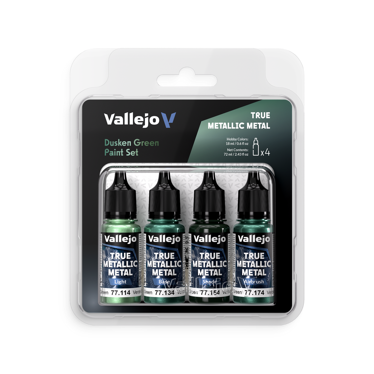 Vallejo True Metallic Metal Dusken Green - 4 Colour Paint Set AV77257