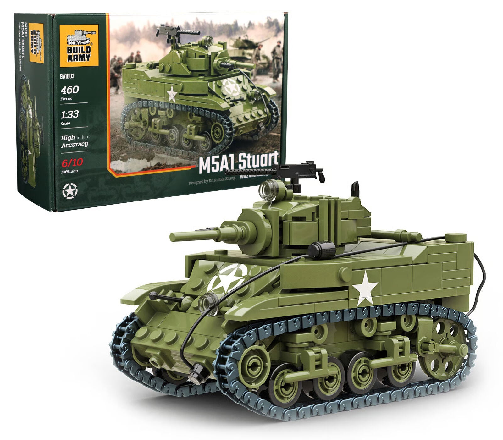 Build Army M5A1 Stuart WWII American Light Tank Model Brick Kit BA1003