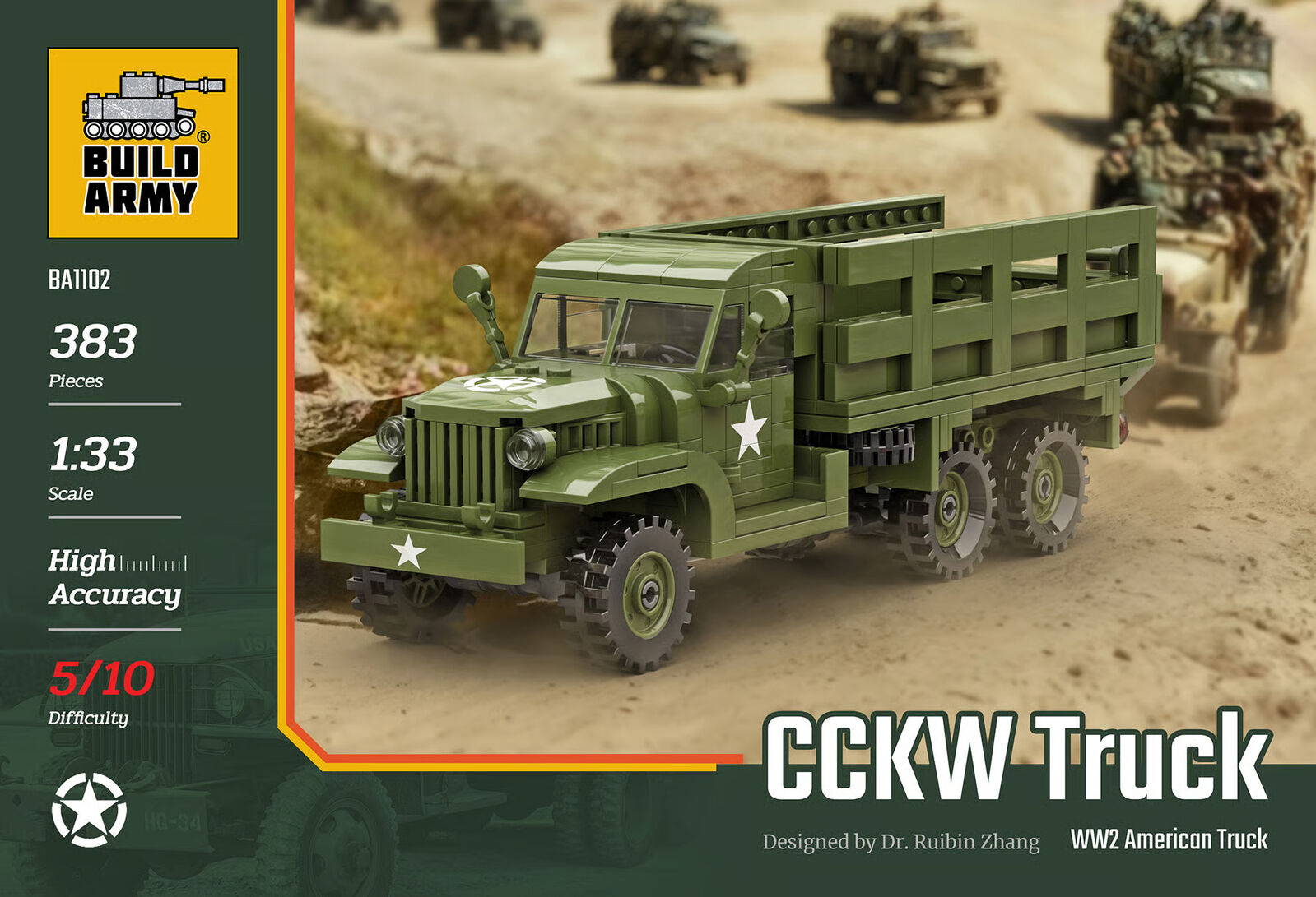 Build Army CCKW 2 1/2-Ton 6x6 WWII American Truck Model Brick Kit
