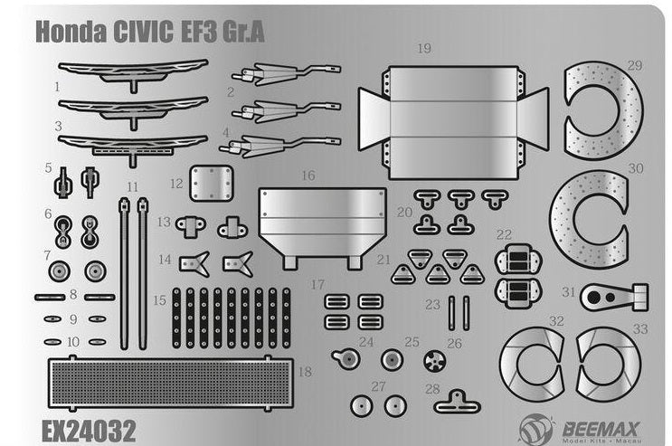 BEE-E24032 Beemax 1/24 Honda Civic EF3 Gr.A 1989 Macau Guia Race Detail-Up Parts Beemax