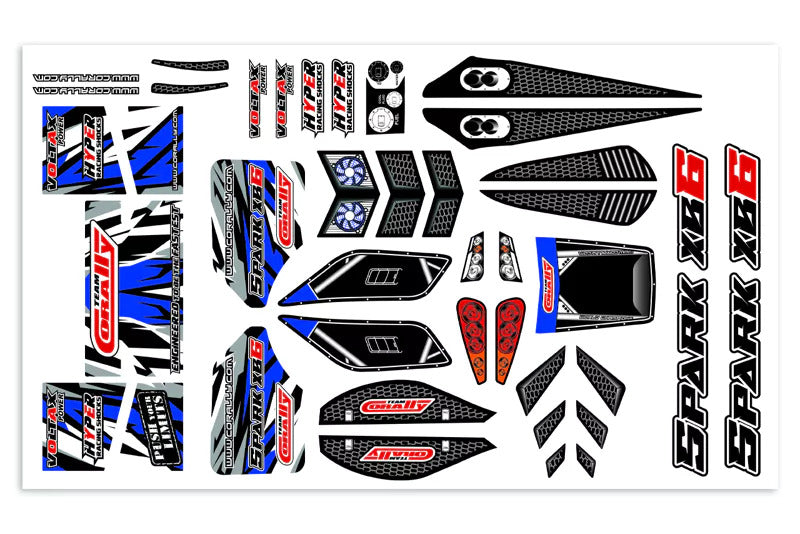C-00180-1169-B Team Corally - Body Decal Sheet - Spark XB6 - Blue - 1 pc Team Corally