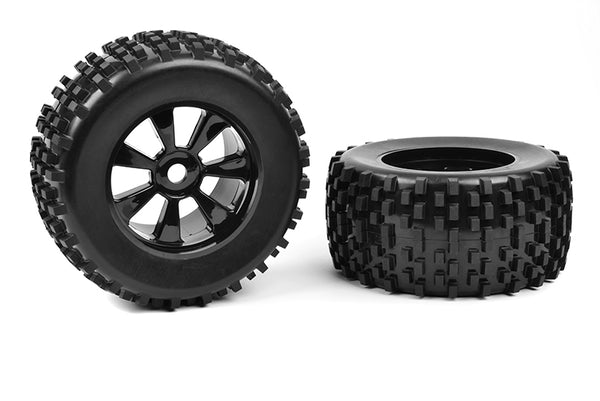 C-00180-378 Team Corally - Off-Road 1/8 Monster Truck Tires - Gripper - Glued on Black Rims - 1 pair