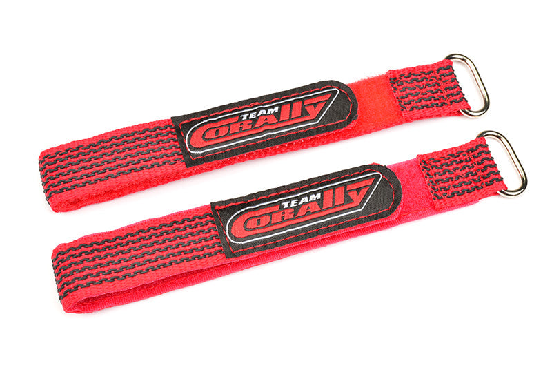 C-50531 Team Corally - Pro Battery Straps - 250x20mm - Metal Buckle - Silicone Anti-Slip Strings - Red - 2 pcs Team Corally
