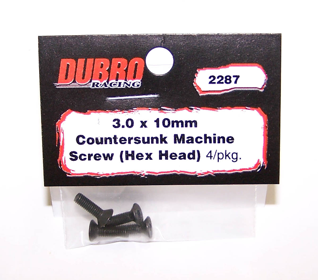 DUBRO 2287 3.0MM X 10 FLAT-HEAD SOCKET SCREWS (4 PCS/PACK) Dubro