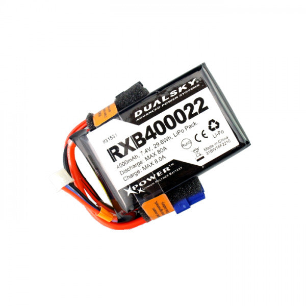 DSRXB40002 Dualsky 4000mah 2S 7.4v 25C LiPo Receiver Battery with Servo and XT60 Connector DUALSKY