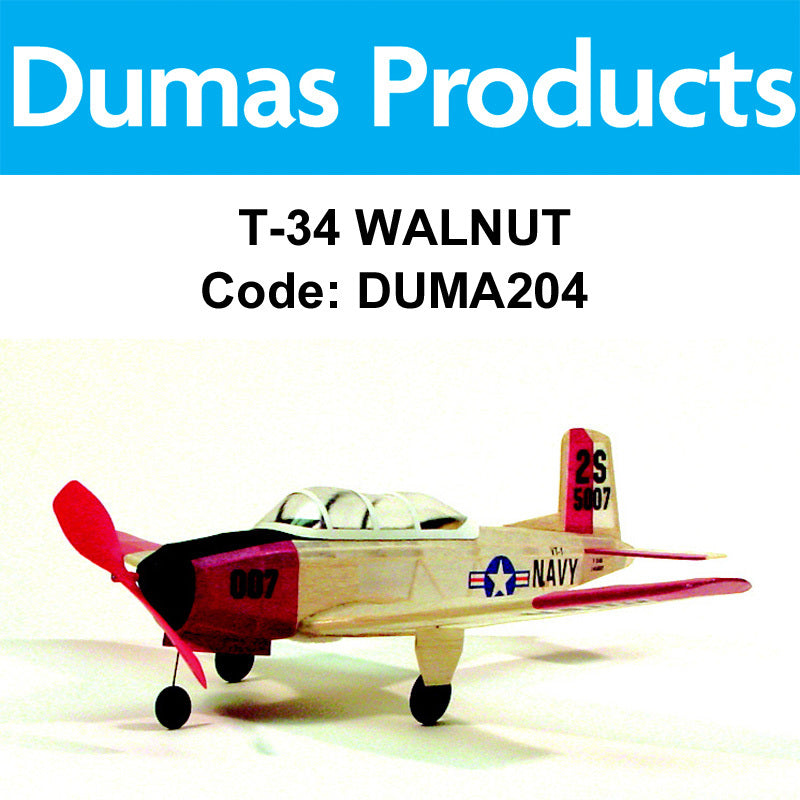 DUMAS 204 T-34 WALNUT SCALE 17.5 INCH WINGSPAN RUBBER POWERED DUMAS