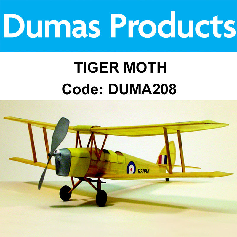 DUMAS 208 TIGER MOTH WALNUT SCALE 17.5 INCH WINGSPAN RUBBER POWERED DUMAS