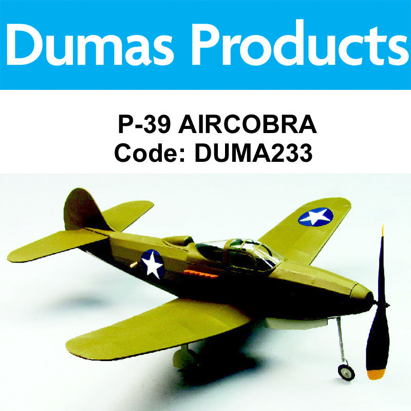 DUMAS 233 P-39 AIRCOBRA WALNUT SCALE 18 INCH WINGSPAN RUBBER POWERED DUMAS