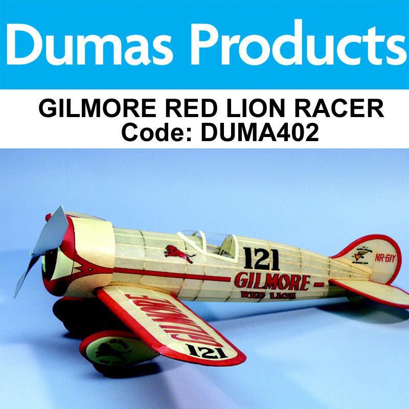 DUMAS 402 GILMORE RED LION RACER 25 INCH WINGSPAN RUBBER POWERED DUMAS