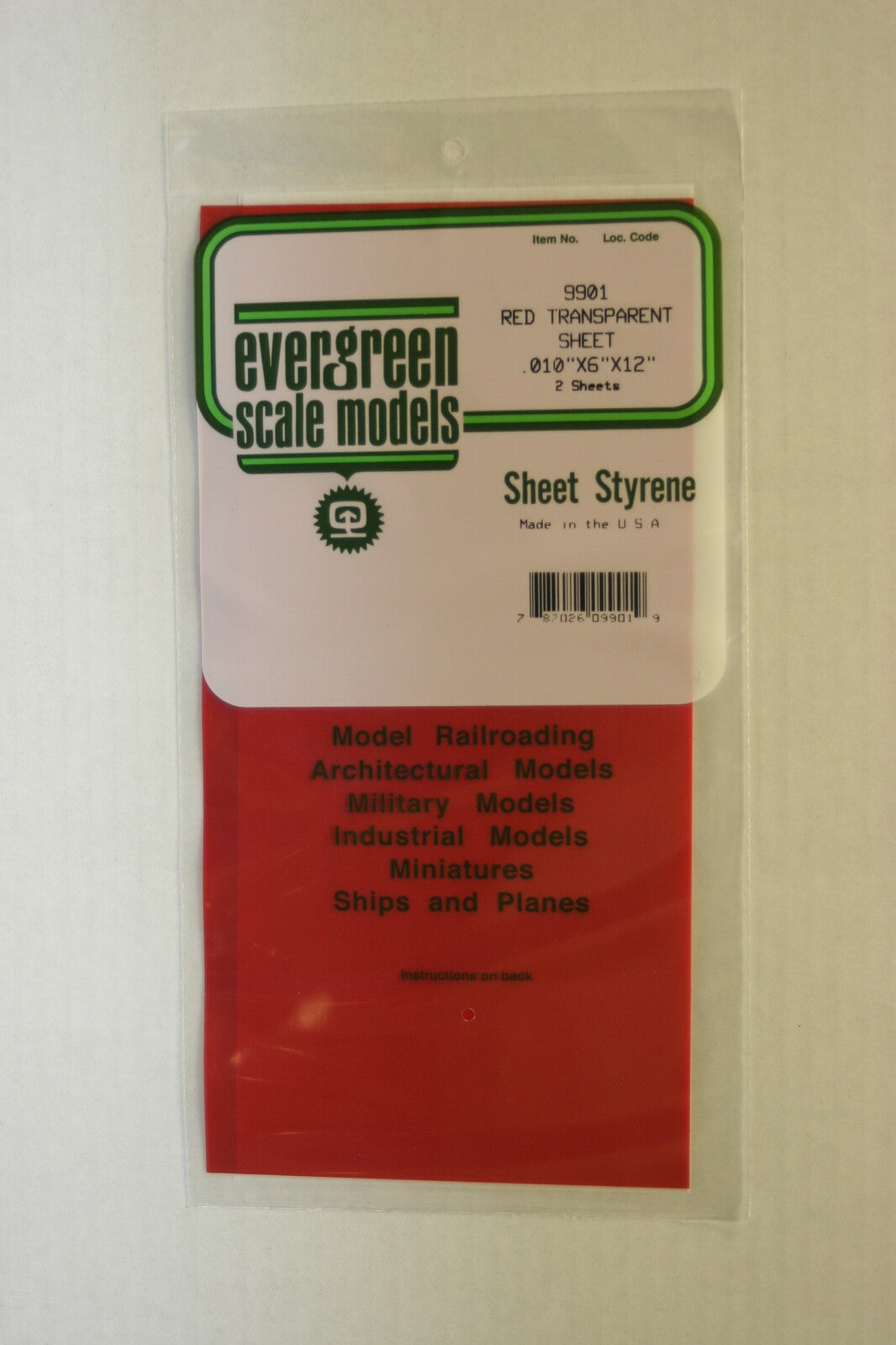 EVERGREEN 9901 15 X 30CM COLOURED STYRENE SHEET .010 (PACK OF 2) Evergreen