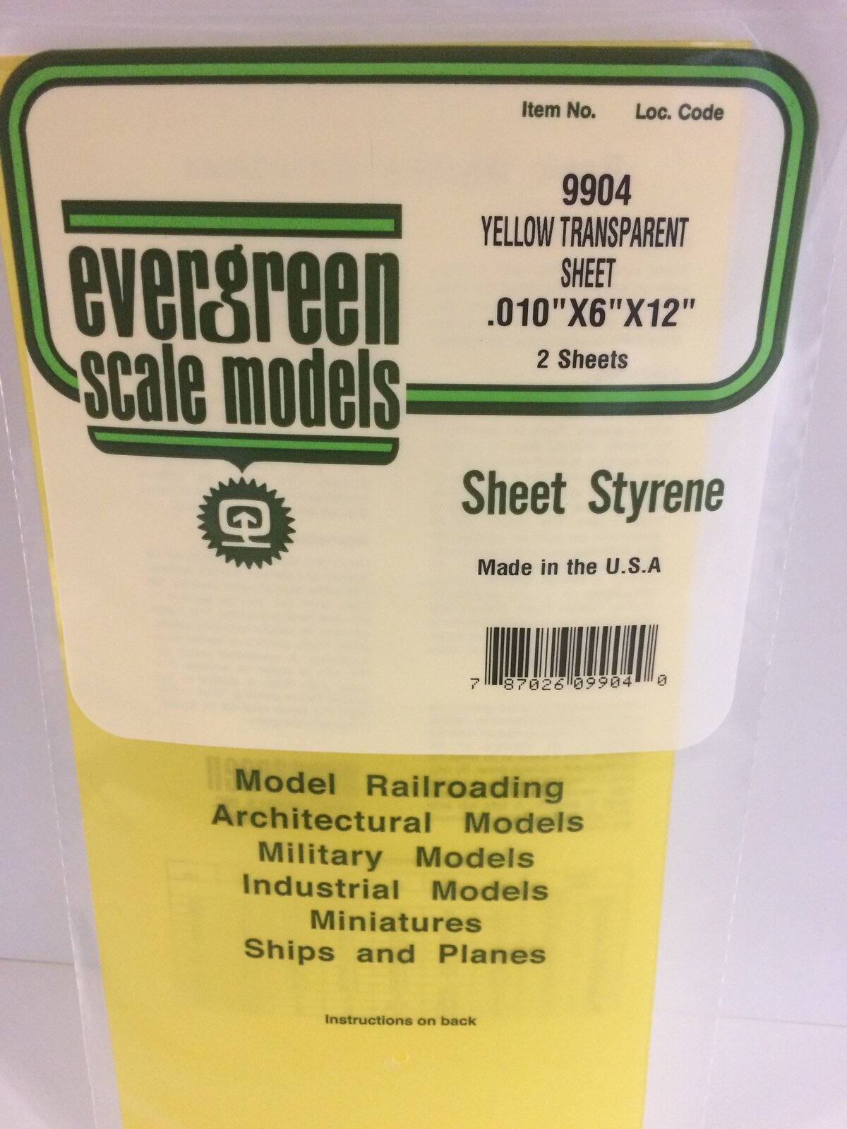 EVERGREEN 9904 15 X 30CM COLOURED STYRENE SHEET .010 (PACK OF 2) Evergreen