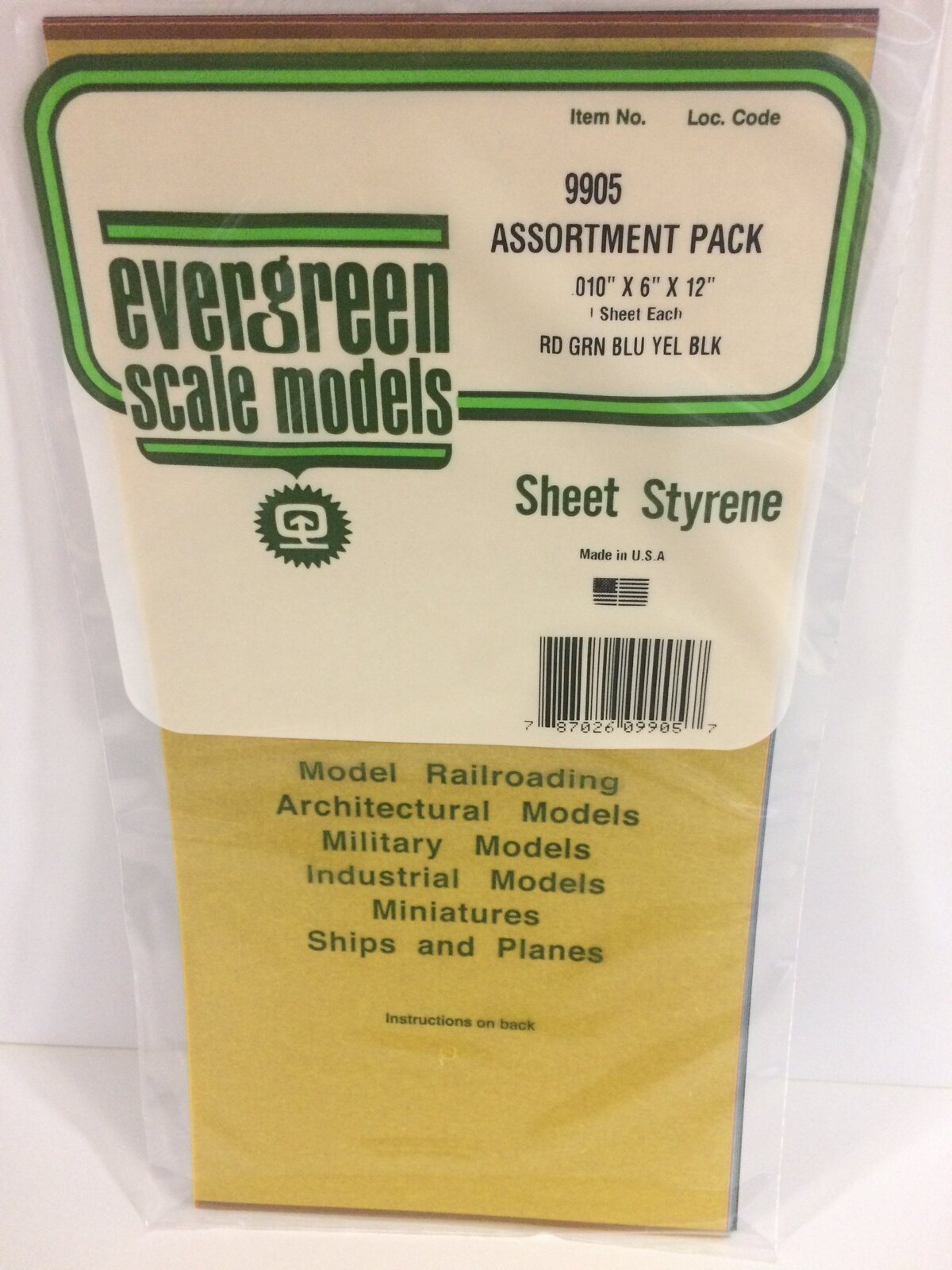EVERGREEN 9905 15 X 30CM COLOURED STYRENE SHEET .010 (PACK OF 5) Evergreen