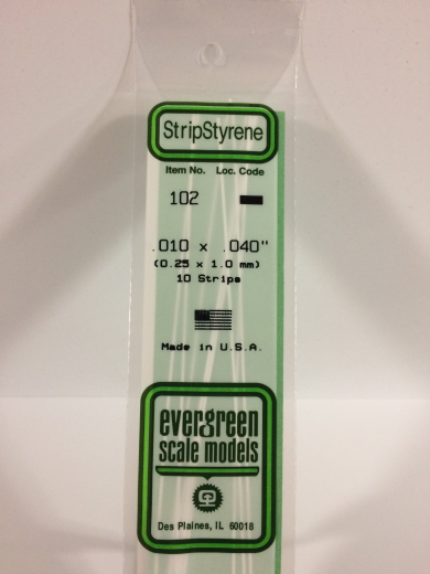 Evergreen White Polystyrene Strip 0.010 x 0.040 x 14" / 0.25mm x 1mm x 36cm (10) EVE-00102