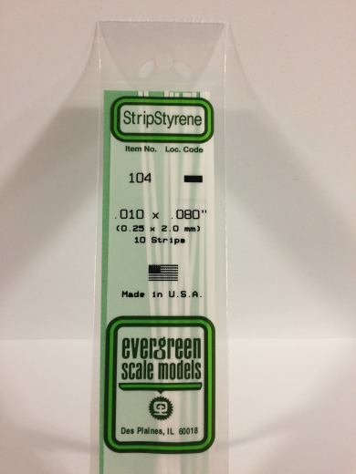 Evergreen White Polystyrene Strip 0.010 x 0.080 x 14" / 0.25mm x 2mm x 36cm (10) EVE-00104