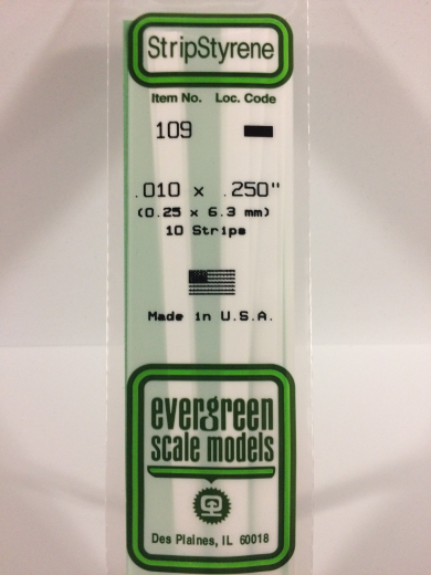 Evergreen White Polystyrene Strip 0.010 x 0.250 x 14" / 0.25mm x 6.4mm x 36cm (10) EVE-00109