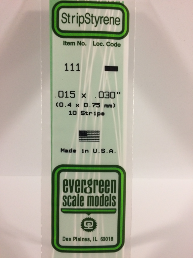 Evergreen White Polystyrene Strip 0.015 x 0.030 x 14" / 0.38mm x 0.76mm x 36cm (10) EVE-00111
