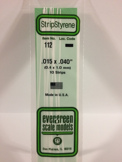 Evergreen White Polystyrene Strip 0.015 x 0.040 x 14" / 0.38mm x 1mm x 36cm (10)
