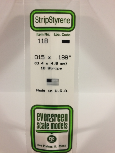 Evergreen White Polystyrene Strip 0.015 x 0.188 x 14" / 0.38mm x 4.8mm x 36cm (10) EVE-00118