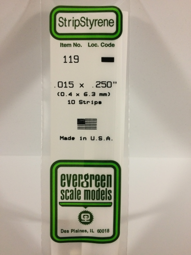 Evergreen White Polystyrene Strip 0.015 x 0.250 x 14" / 0.38mm x 6.4mm x 36cm (10) EVE-00119