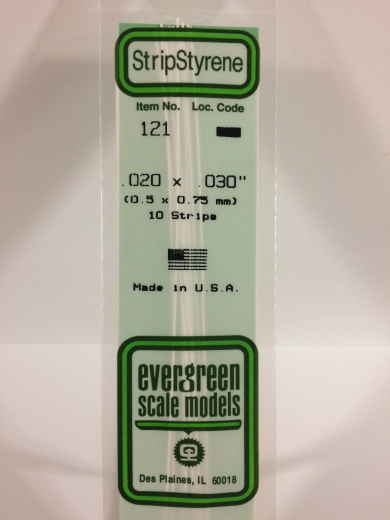 Evergreen White Polystyrene Strip 0.020 x 0.030 x 14" / 0.51mm x 0.76mm x 36cm (10) EVE-00121