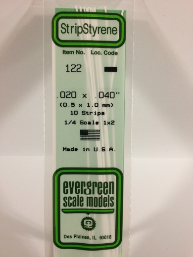 Evergreen White Polystyrene Strip 0.020 x 0.040 x 14" / 0.51mm x 1mm x 36cm (10) EVE-00122