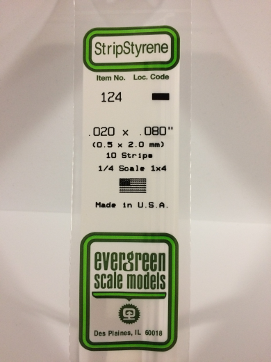 Evergreen White Polystyrene Strip 0.020 x 0.080 x 14" / 0.51mm x 2mm x 36cm (10)