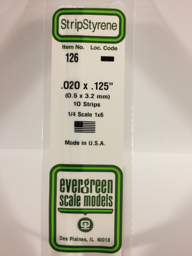 Evergreen White Polystyrene Strip 0.020 x 0.125 x 14" / 0.51mm x 3.2mm x 36cm (10) EVE-00126