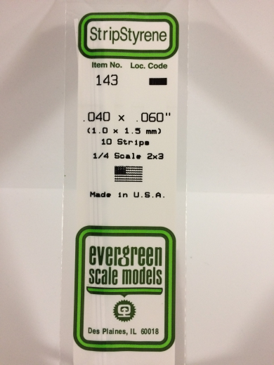 Evergreen White Polystyrene Strip 0.040 x 0.060 x 14" / 1mm x 1.5mm x 36cm (10) EVE-00143