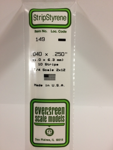 Evergreen White Polystyrene Strip 0.040 x 0.250 x 14" / 1mm x 6.4mm x 36cm (10)